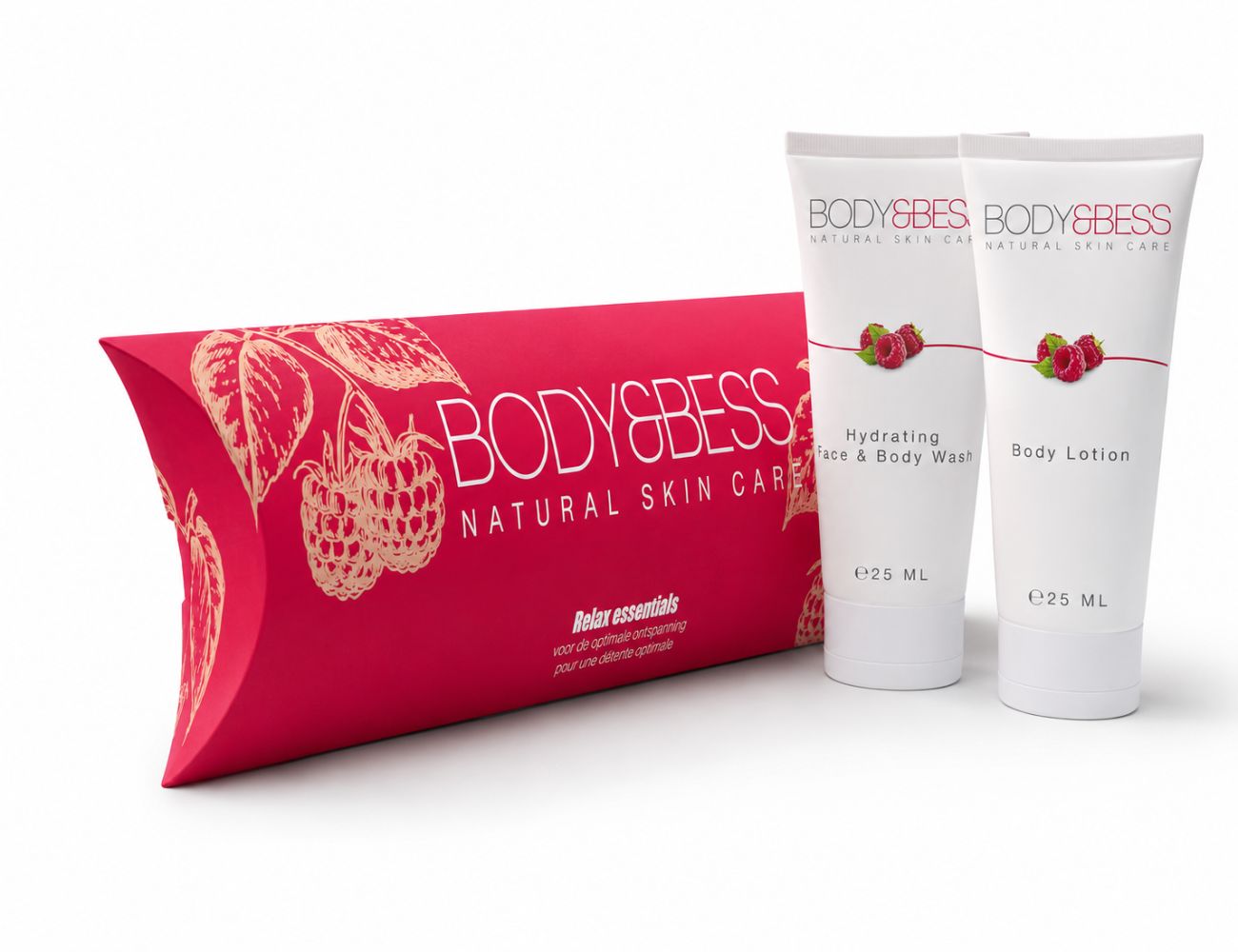 Relax Essential Setje van Body&Bess met Hydrating Face & Body Wash en Body Lotion in gondeldoosje.