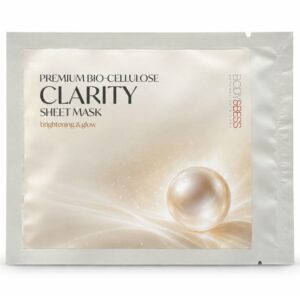 Clarity Brightening & Glow Bio-Cellulose Mask van Body&Bess voor een doffe huid, pigmentvlekken en een egaler ogende teint.